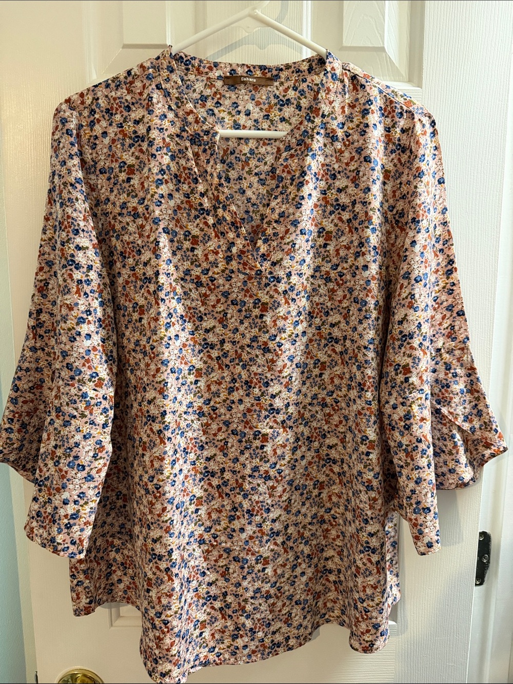 Casual Floral Tunic Top - Blue & Cream